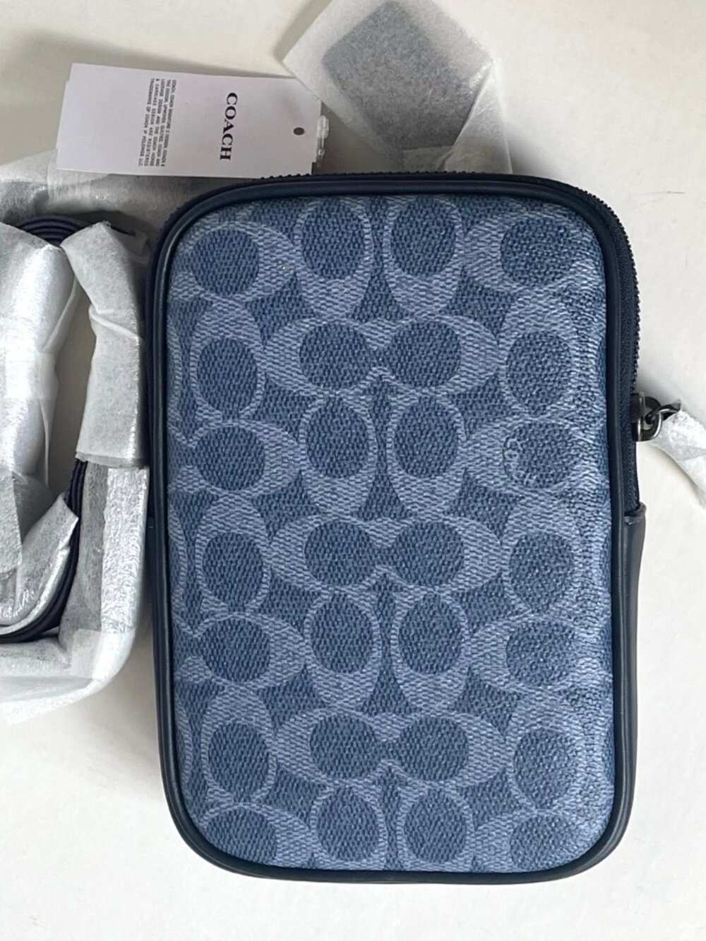 Coach Aden Crossbody CW364 Blue Signature Canvas Leather Sling Bag